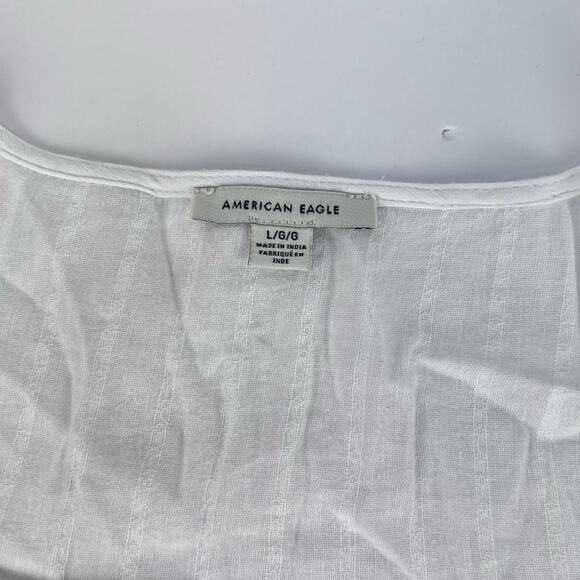American Eagle V-Neck Gauzy Lace Tie-Front White Blouse Top BOHO L - Picture 10 of 14